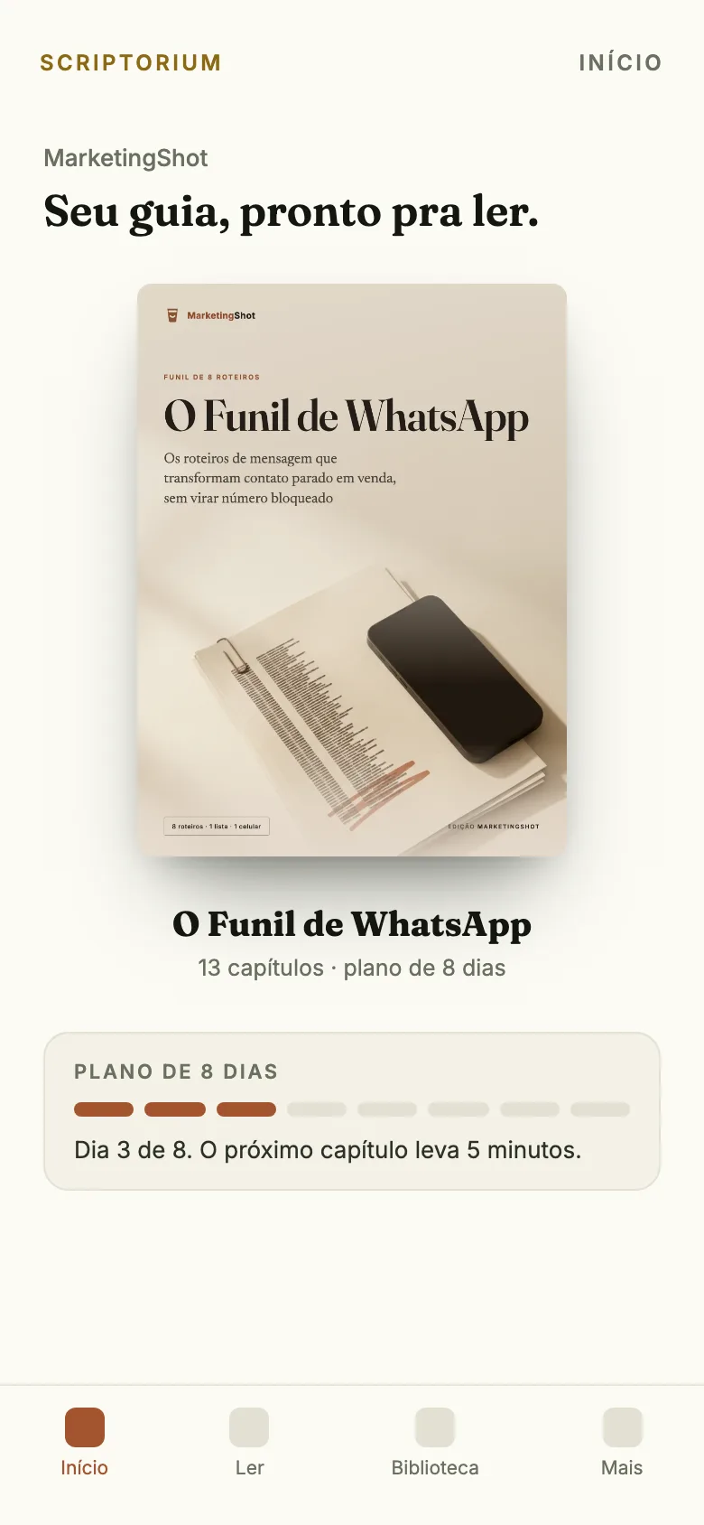 O guia O Funil de WhatsApp aberto no app