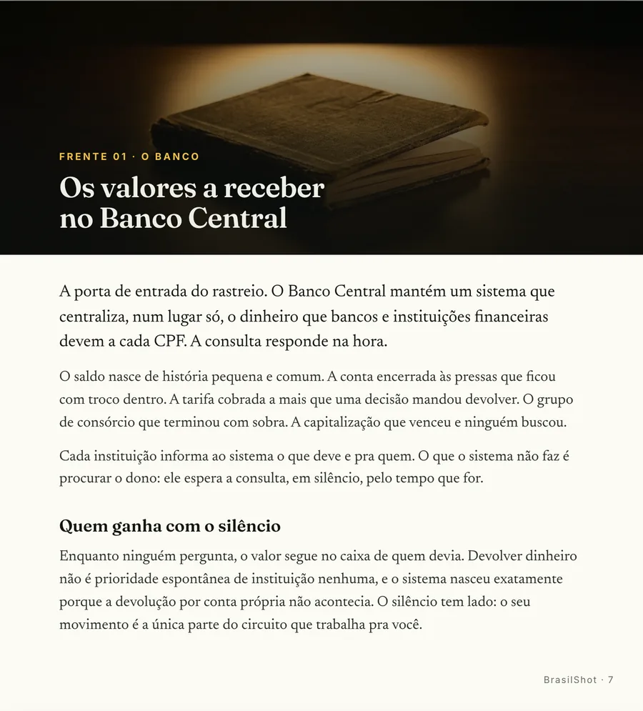 Abertura de frente: Cada frente abre em cena, do Banco Central ao CPF dos falecidos