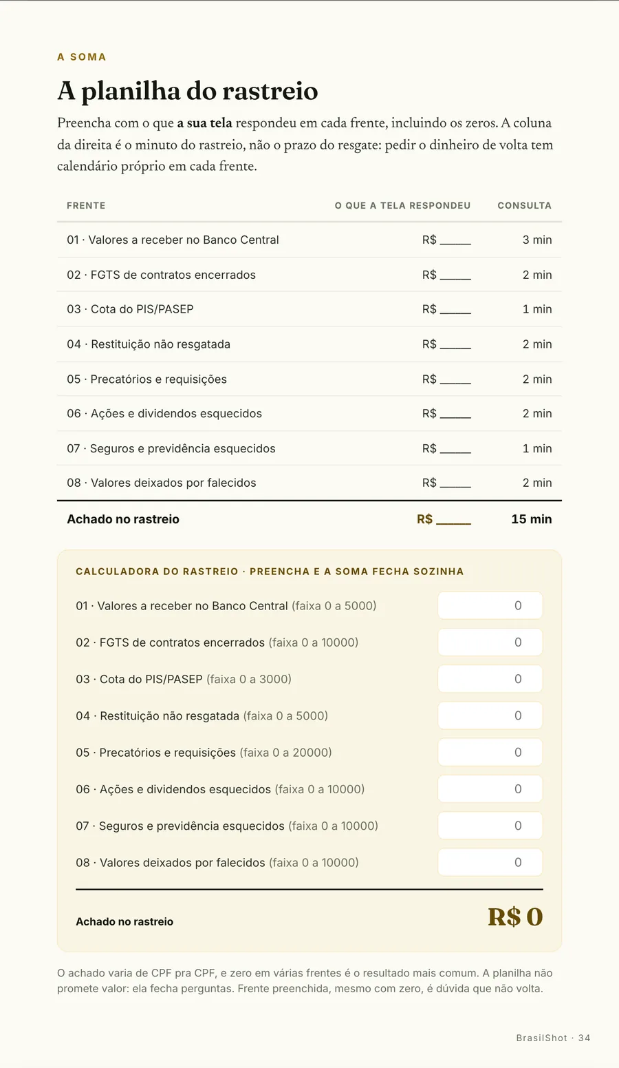 Calculadora: A planilha do rastreio: preenche o que a sua tela respondeu e a soma fecha sozinha