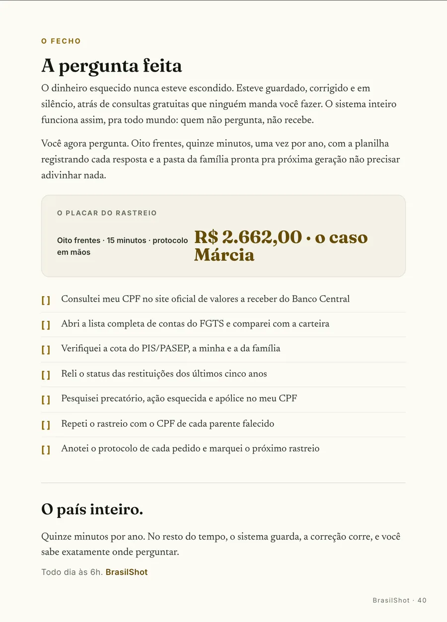 O fecho: O placar da Márcia: R$ 2.662,00 achados em 15 minutos de consulta